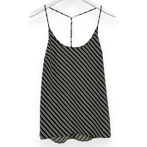 Alexander Wang Black Yellow White Striped Lightweight Sleeveless Satin Cami Top